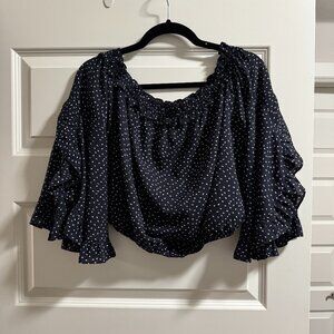 Navy Dotted Swiss Crop Top Sz L